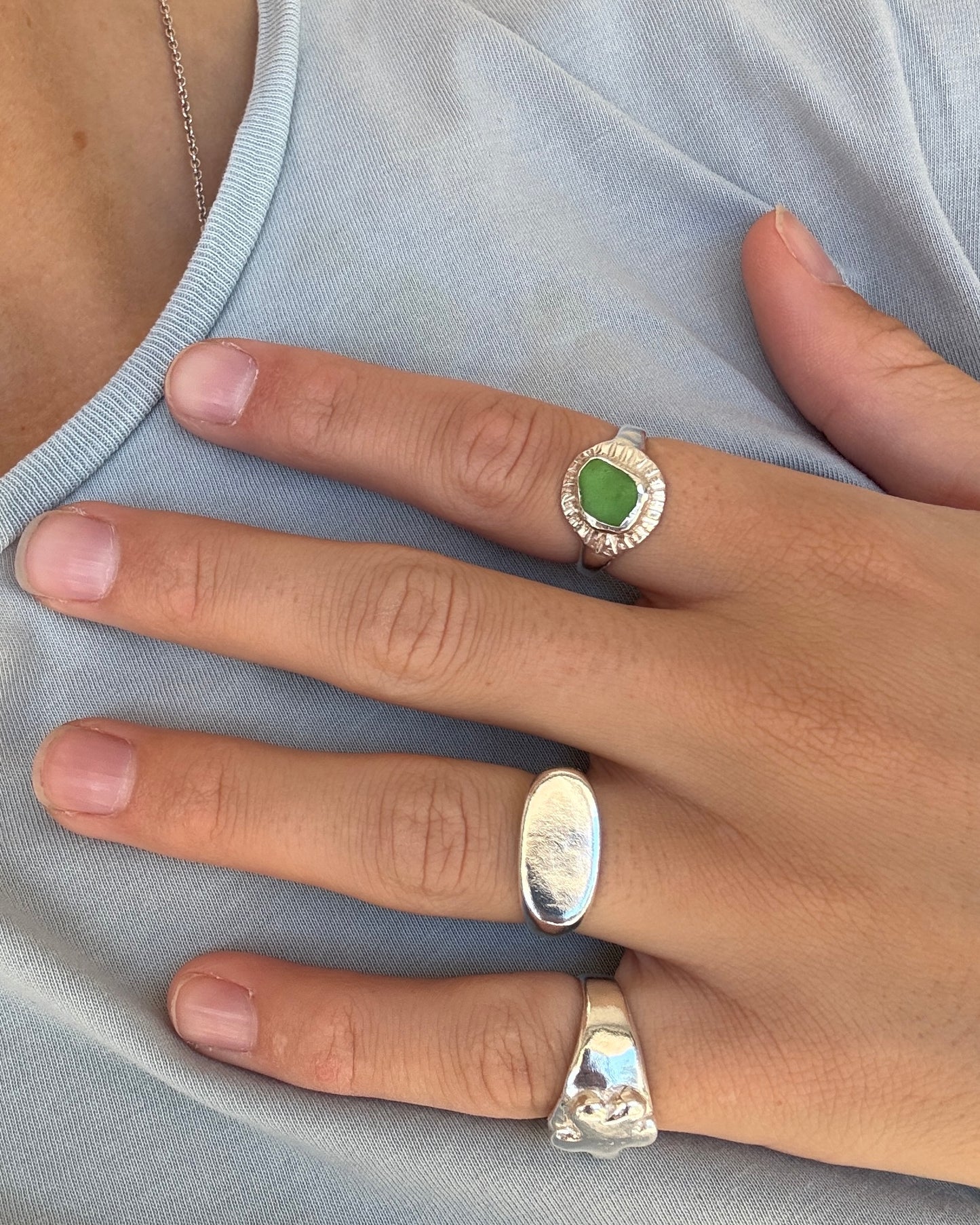 Green Seaglass Ring P 1/2