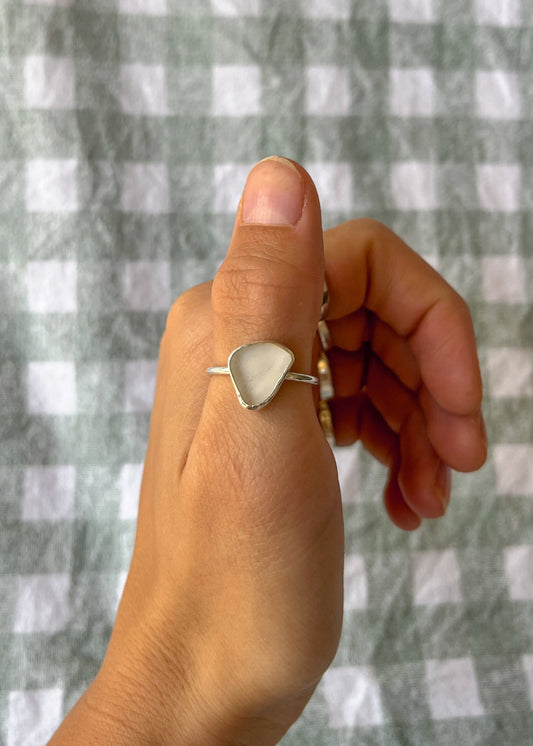 White Seaglass Ring 10 1/4