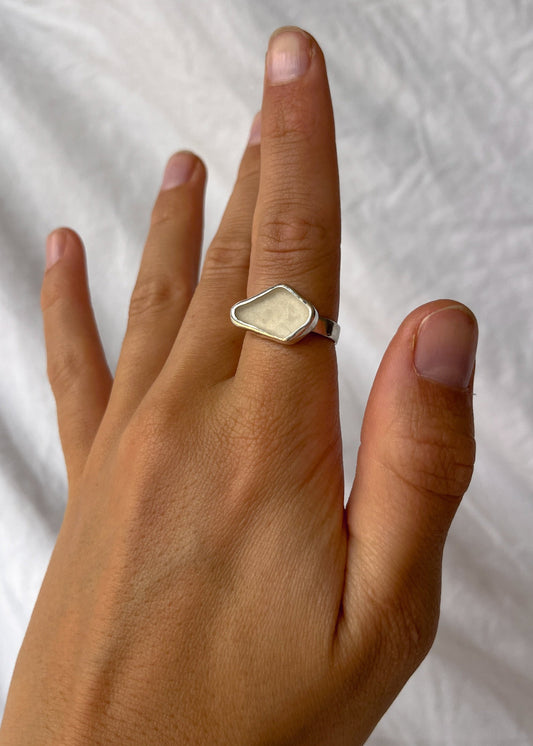 White Seaglass Ring 7 3/4