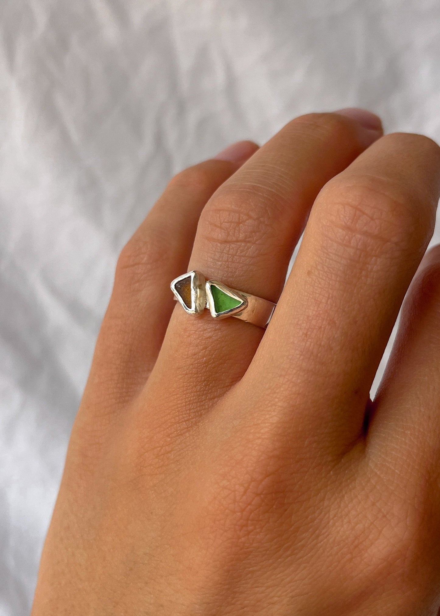 Brown and Green Seaglass Ring 6 1/2