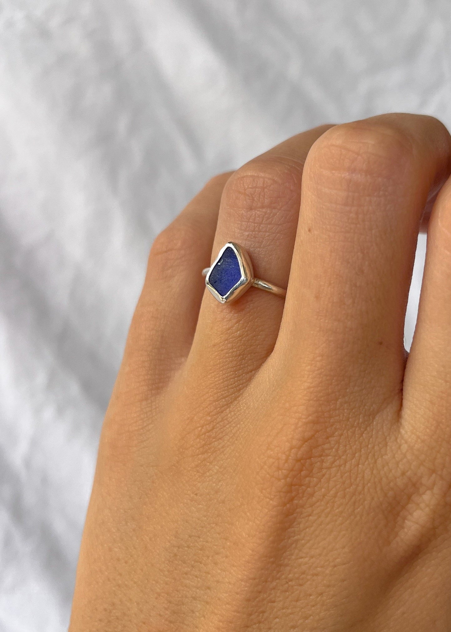 Dark Blue Seaglass Ring 6 3/4