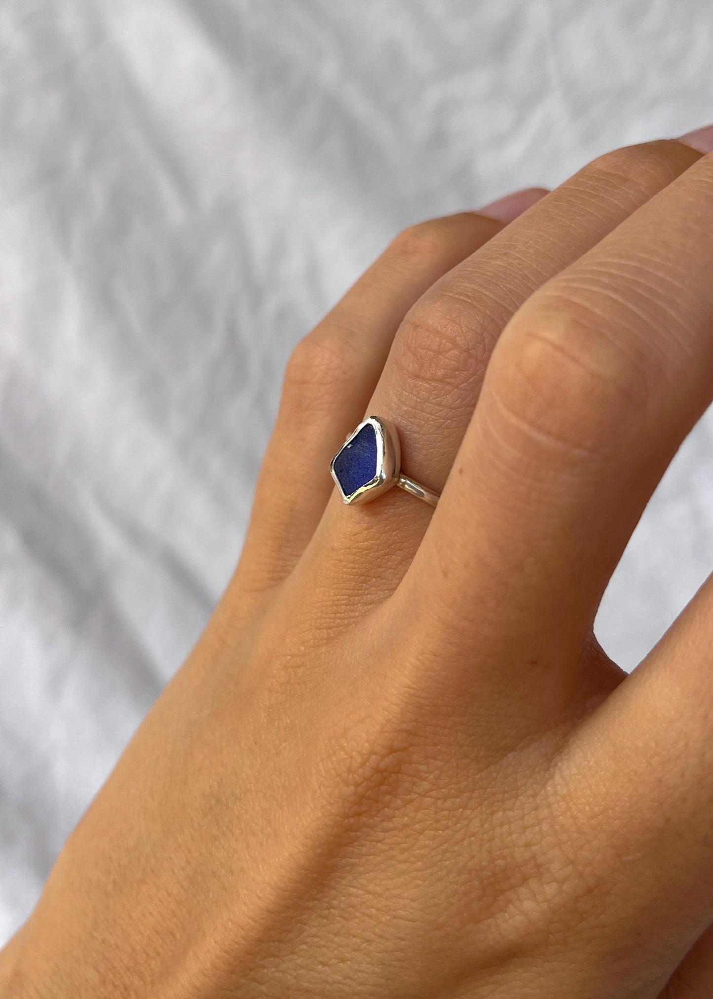 Dark Blue Seaglass Ring 6 3/4