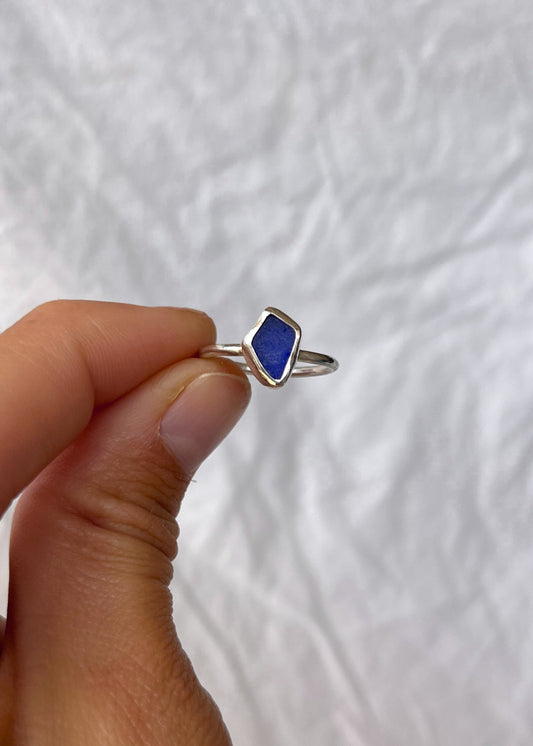 Dark Blue Seaglass Ring 6 3/4