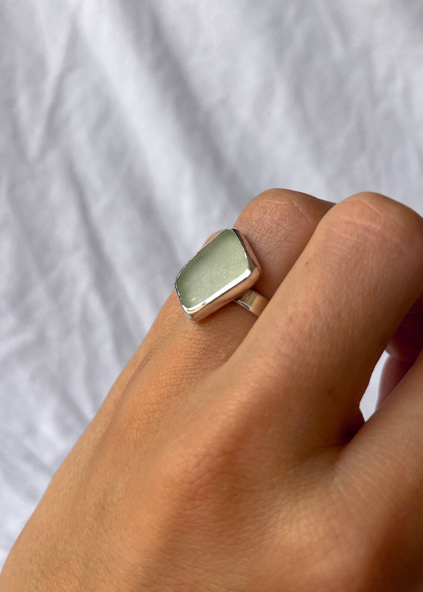 Light blue Seaglass Ring 6 3/4