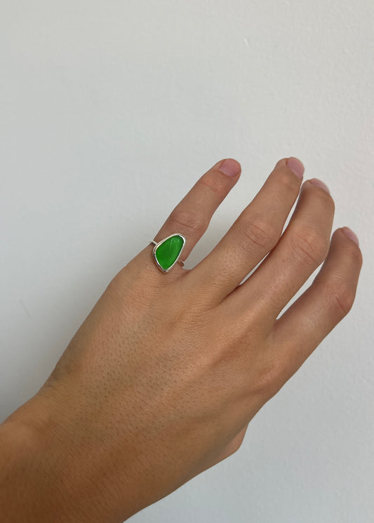 Green Seaglass Ring 4 3/4