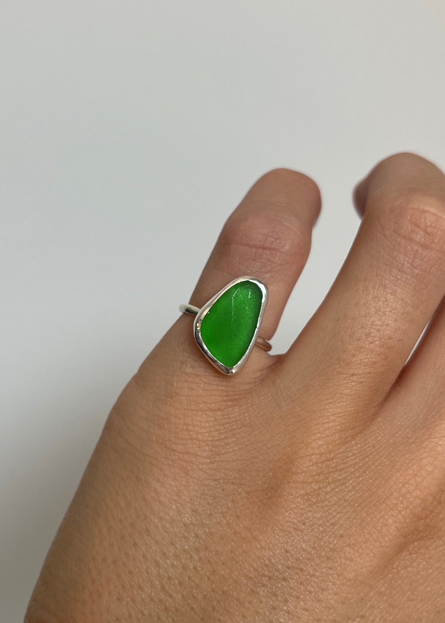 Green Seaglass Ring 4 3/4