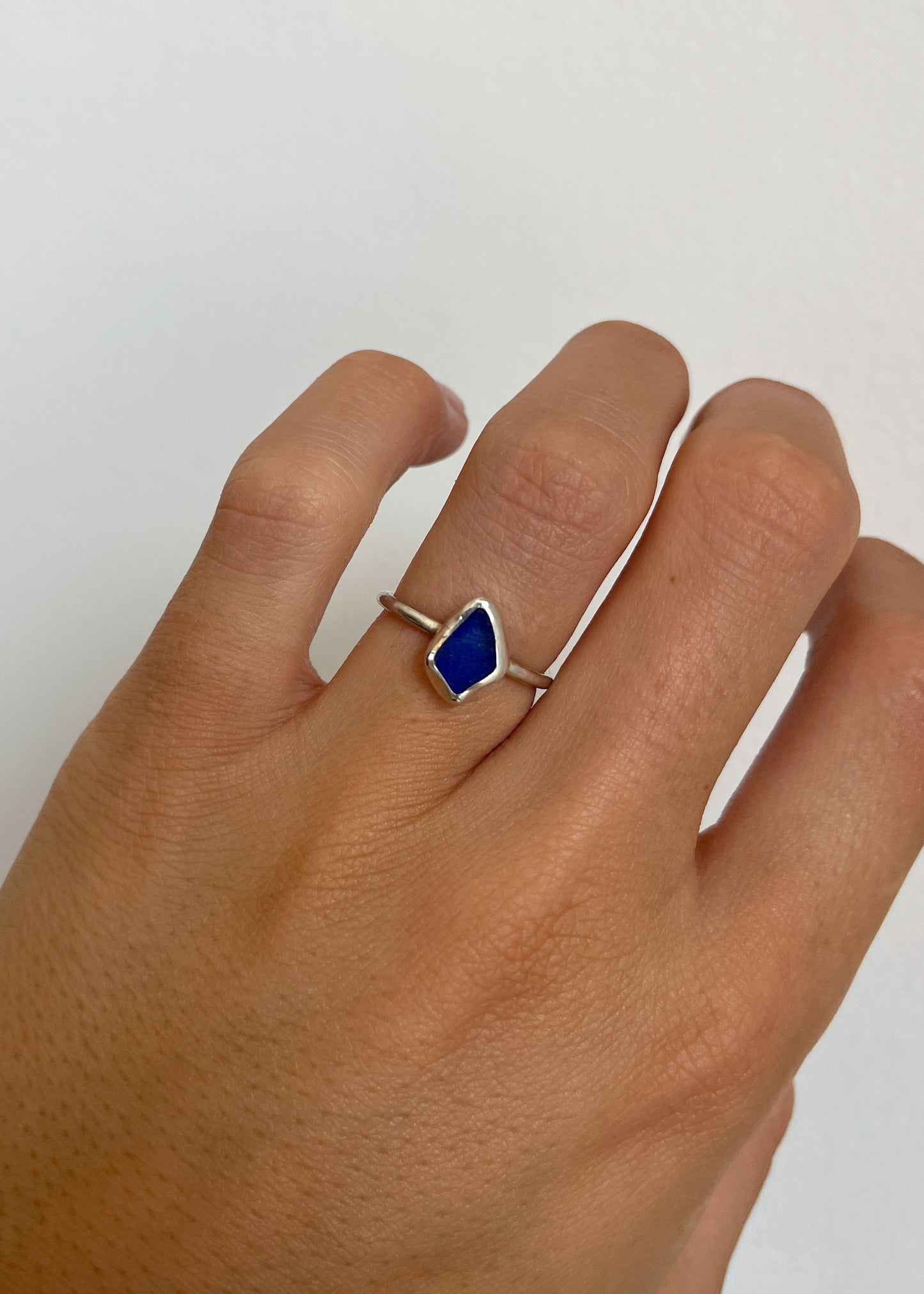 Dark Blue Seaglass Ring 6 3/4