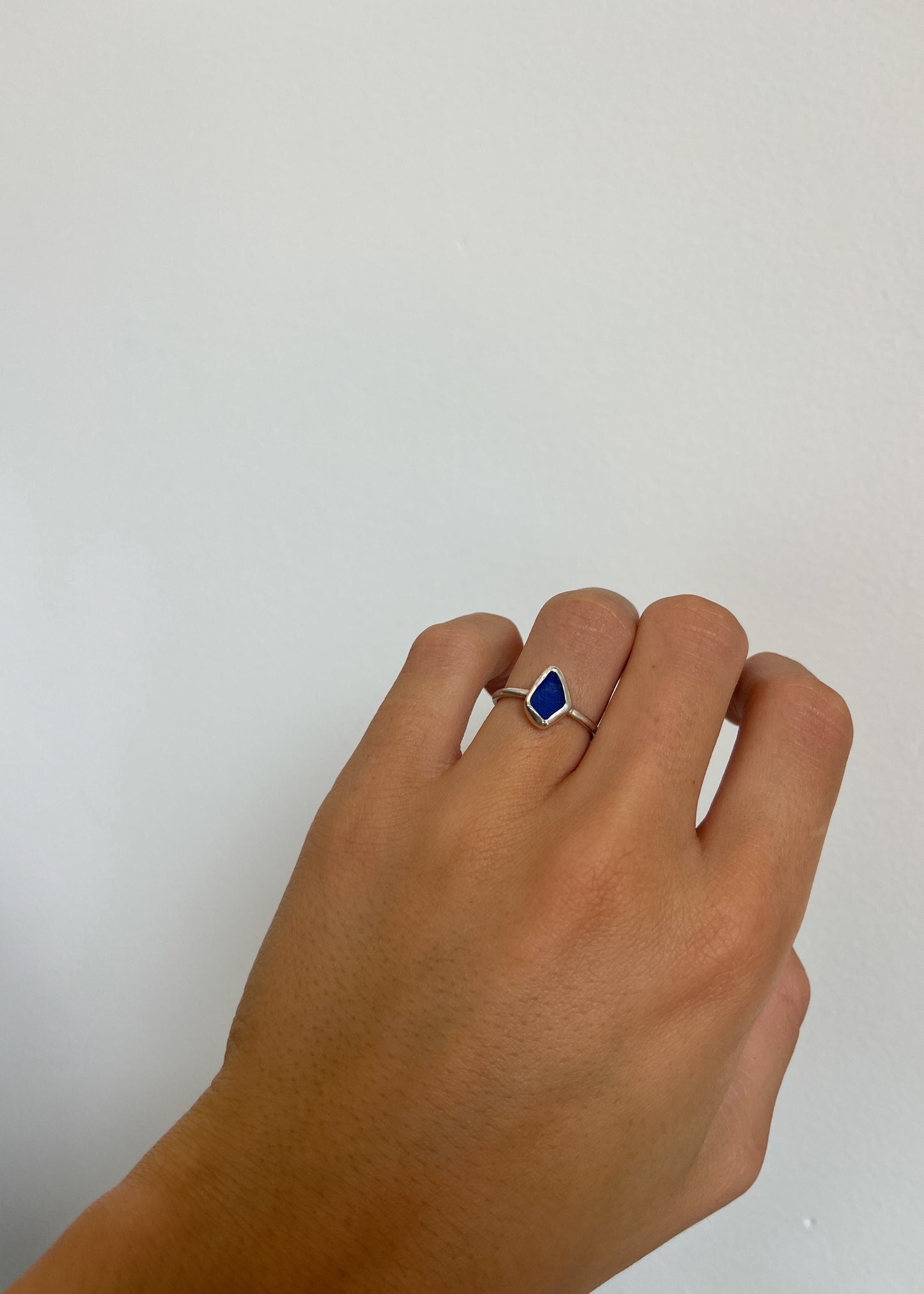 Dark Blue Seaglass Ring 6 3/4