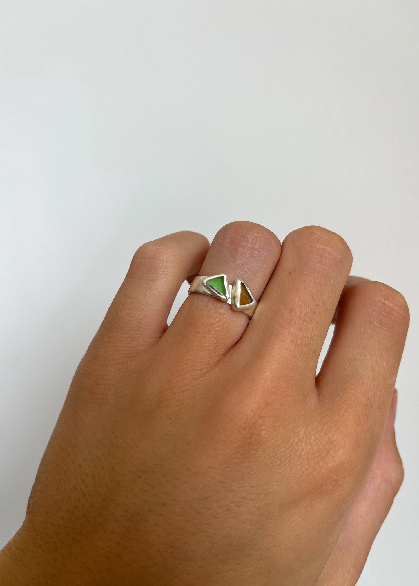 Brown and Green Seaglass Ring 6 1/2