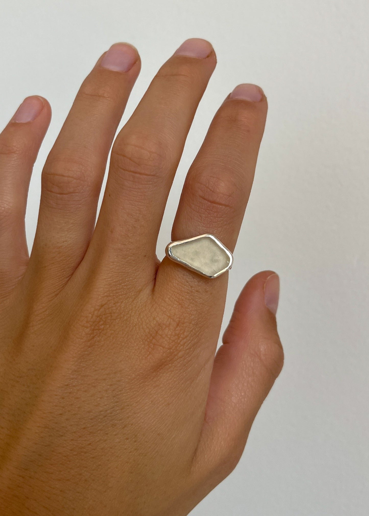 White Seaglass Ring 7 3/4