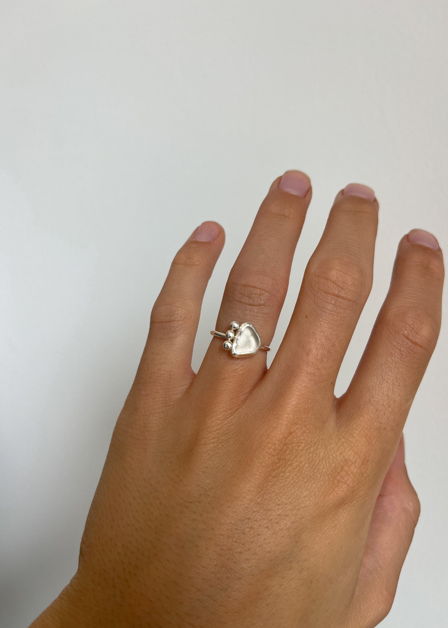 White Seaglass Ring 7 1/4