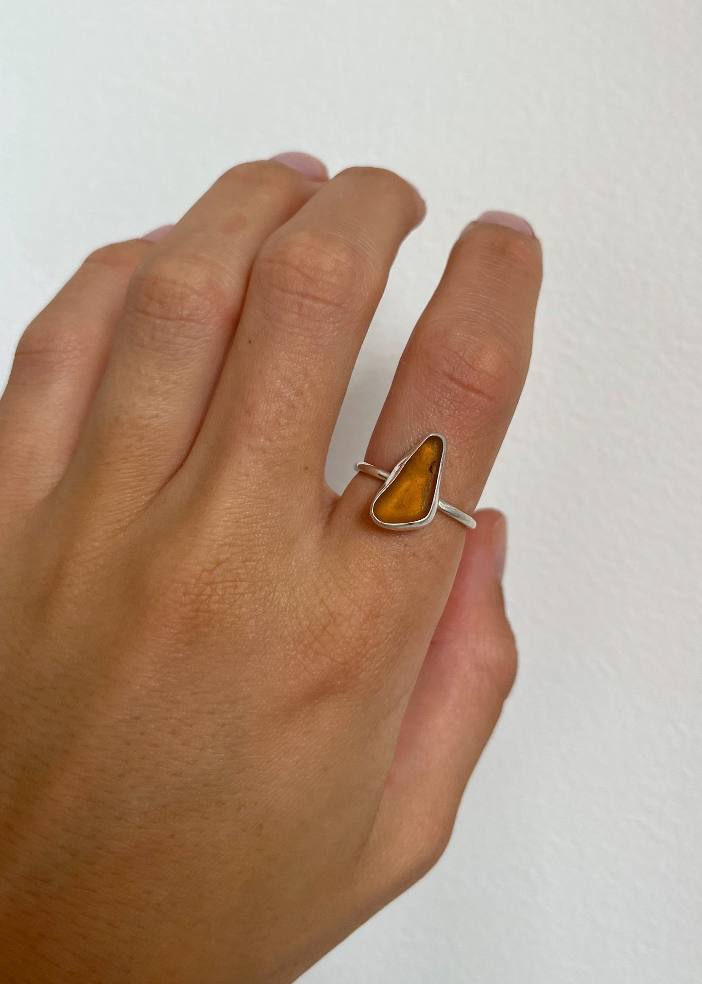 Brown Seaglass Ring 8 1/4