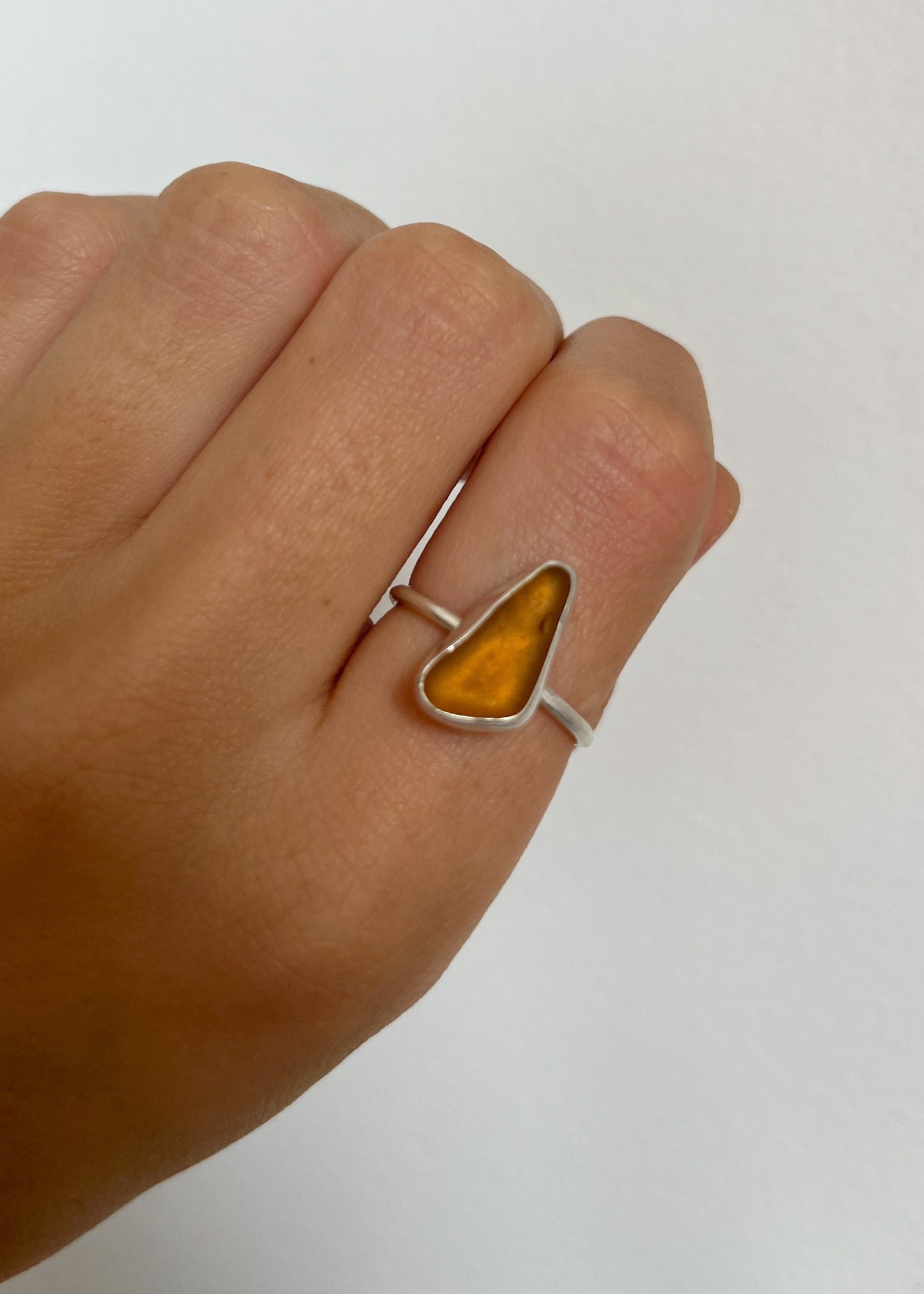 Brown Seaglass Ring 8 1/4