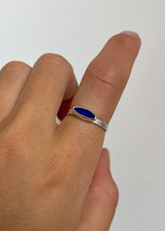 Blue Seaglass Ring 7 3/4