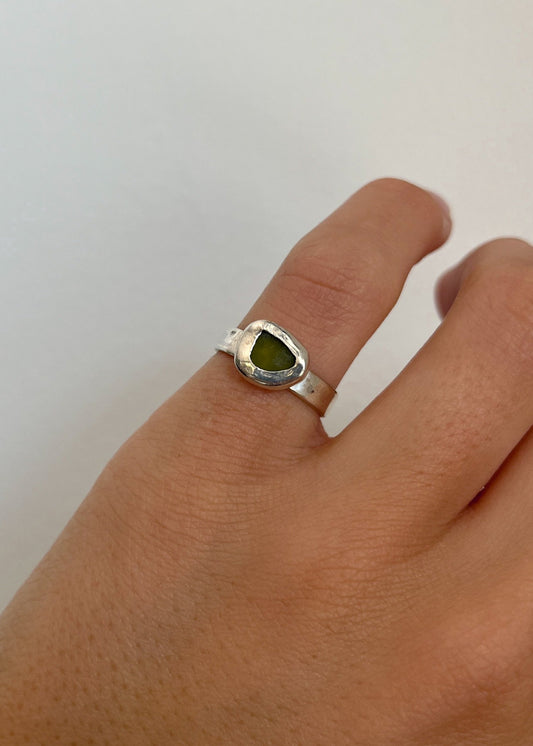 Green Seaglass Ring 5 1/4