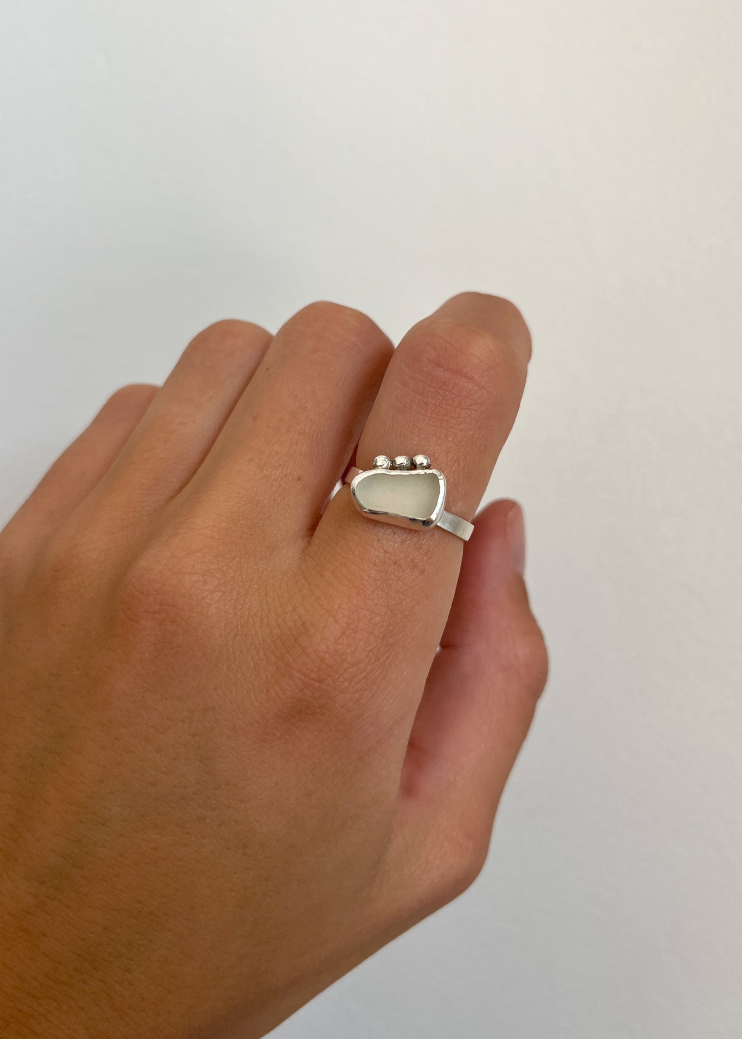 White Seaglass Ring 8