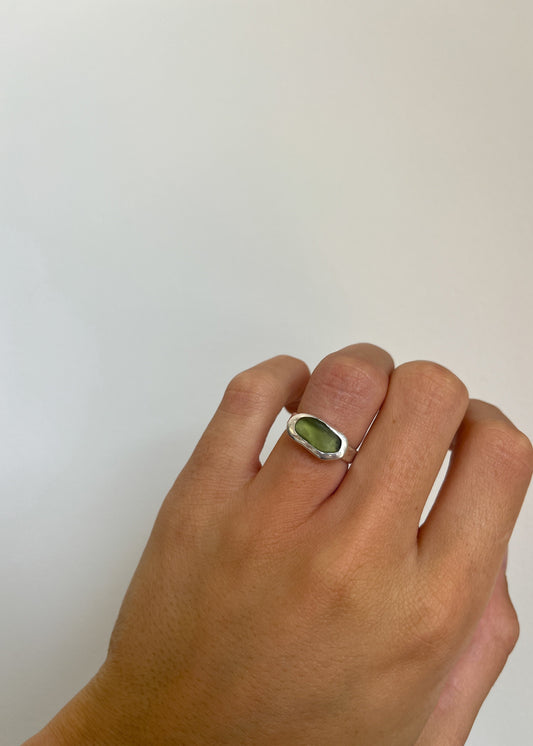 Green Seaglass Ring 6 1/2